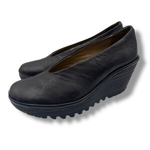 Fly London Yaz Wedge Pump Women 37 Black Leather Platform Comfort P500025149